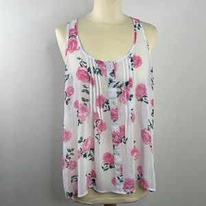 Torrid Roses Pink, White, Green Tank Top Size 00, 10